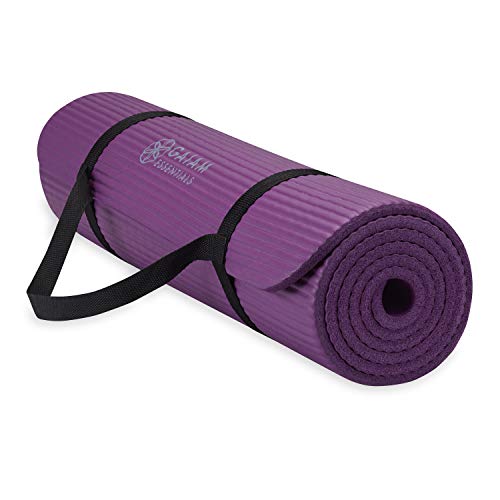 Gaiam Essentials Thick Yoga Mat Fitness & Exercise Mat with Easy-Cinch Yoga Mat Carrier Strap, 72"L x 24"W x 2/5 Inch Thick - Purple