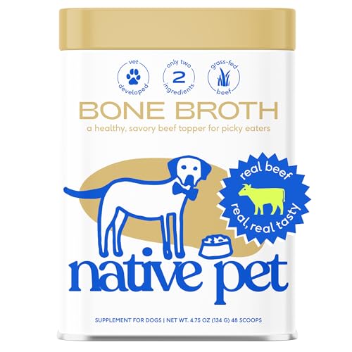 Native Pet Bone Broth for Dogs & Cats – Dog Bone Broth Powder, Dog Food Topper for Picky Eaters – Cat Broth & Dog Broth - Dog Gravy Topper for Dry Food – Pet Food Beef Broth for Dogs & Cats - 4.75oz - Beef - 4.75 Ounce (Pack of 1)