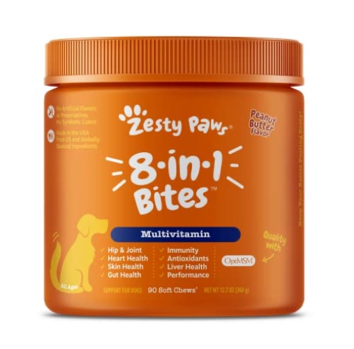 Multifunctional Supplements for Dogs - Glucosamine Chondroitin for Joint Support, Probiotics for Gut & Immune Health – Omega Fish Oil with Antioxidants and Vitamins for Skin & Heart Health - 90 Count - Peanut Butter - 90 Count (Pack of 1)