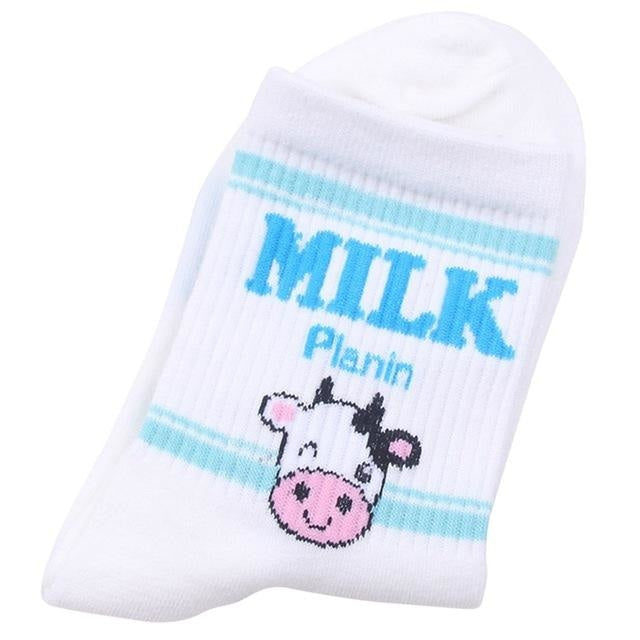 Strawberry Milk Socks - White Cow Milk