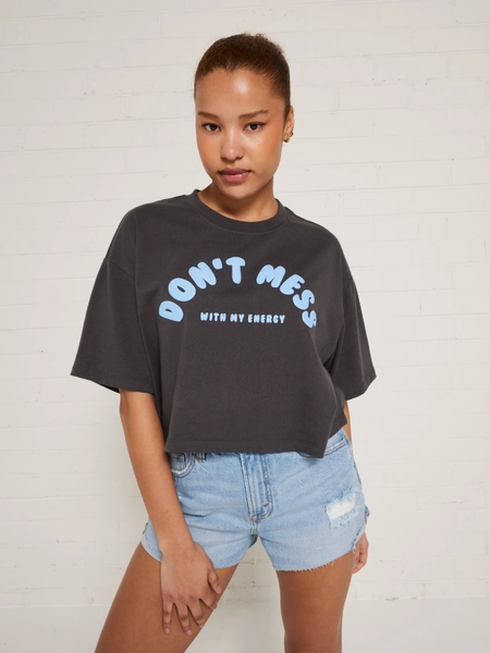 Don't Mess With My Energy Crop Oversized Tee  - Jay Jays Online