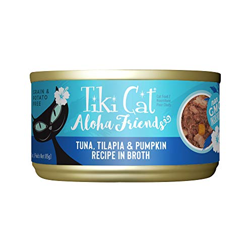 Tiki Pets Tiki Cat Aloha Friends Grain Free Wet Food for Cats & Kittens, 12 Cans Flaked Tuna & Tilapia, Canned Food 3oz - Tuna, Tilapia & Pumpkin - 3 Ounce (Pack of 12)