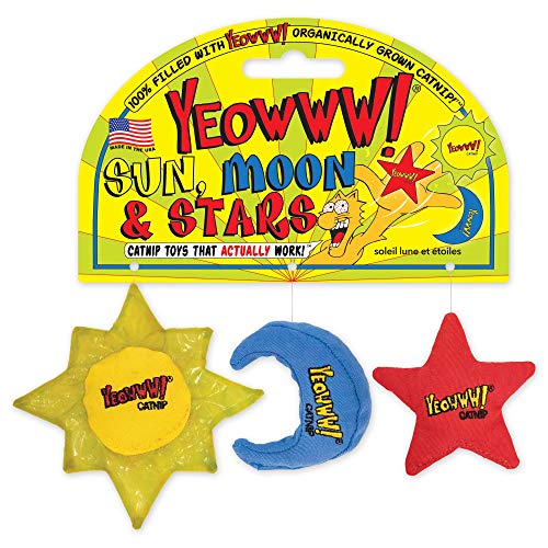 Yeowww! Catnip Cat Toy for Indoor and Outdoor Cats -Premium Quality Strong Catnip Toys for Cats (1x Crinkle Catnip Toy Sun 1 x Moon 1x Star), Purple, 3 Count (Pack of 1) (Yeoww Sun Moon and Stars) - Purple - 3 Count (Pack of 1)