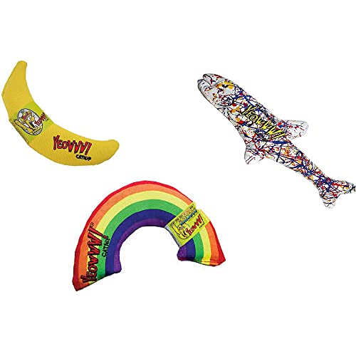 Yeowww! Organic Catnip 3-Toy Variety Pack with Rainbow, Banana, and Pollock - 3 Piece Set