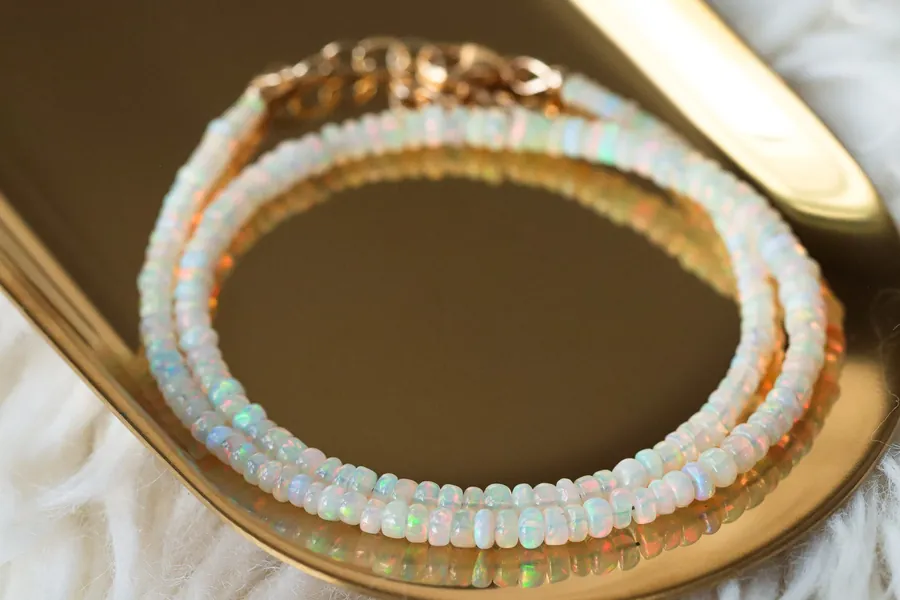 Ethiopian Opal Beaded Necklace | AAA Welo Opal Rondelle Necklace | October Birthstone | Genuine Ethiopian Opal | flashy #0336