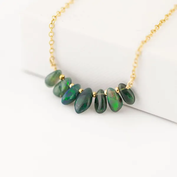 Rough Ethiopian Green Opal Bar Drop Gold Necklace, Raw Green Opal Necklace, October Birthstone Bar Necklace, Gold 14k Gold Filled Chain