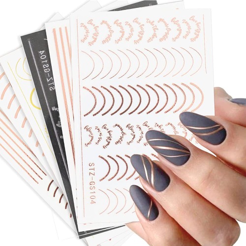 Vnicesli Line Nail Art Stickers Decals, 6 Sheets 3D Metal Line Nail Stickers for Nail Art Self-Adhesive Nail Decals Metal Curve Stripe French Line Nail Design Stickers Nail Art Accessories - Pattern-2