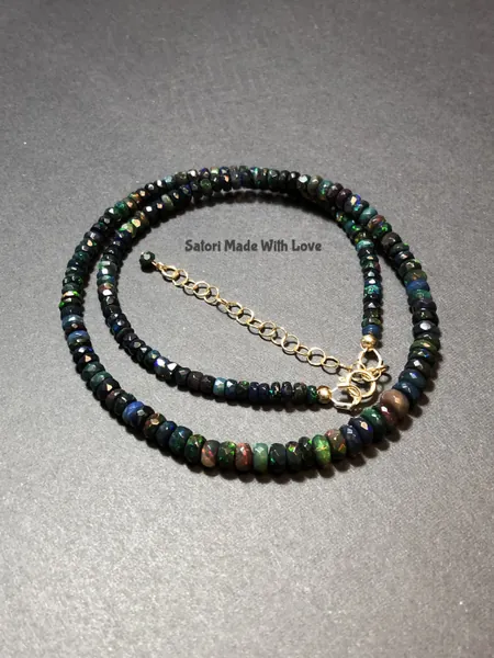 FACETED Black Ethiopian Opal 3-4.5mm Beaded Necklace | AAA Opal Rondelle Necklace | October Birthstone | Black Opal | Black opal jewelry