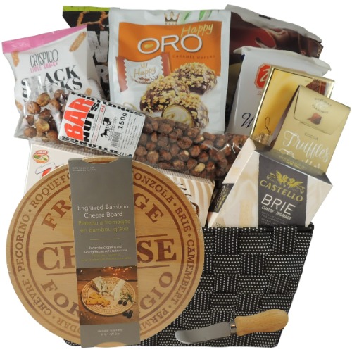 Gourmet Gift; Cheese, Nuts, Gingerbread Cookies, Truffles, Cream Filled Wafers and More - 