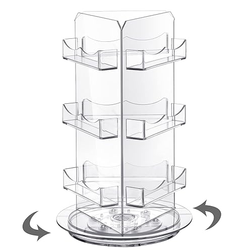 Spiareal Spinning Clear Business Card Holder Holds 3.5" x 2" Appointment Cards Rotating Display Stand Acrylic Stand 3 Tier Brochure Display Holder for Office Supply Home Desk(5.9 x 9.8 Inch) - 5.9 x 9.8 Inch