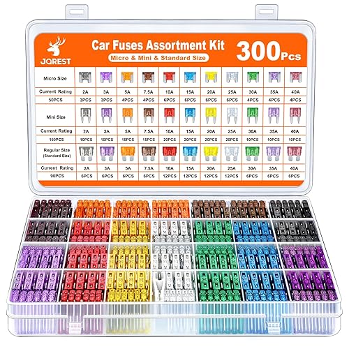 JOREST 300Pcs Car Fuse Assortment Kit, 160 Mini Blade Fuses Automotive + 90 Standard Auto Fuses + 50 Micro Fuse + 1 Puller – for Car/RV/Truck/Motorcycle(2Amp 3A 5A 7.5A 10A 15A 20A 25A 30A 35A 40A) - 300Pcs Micro & Mini & Standard