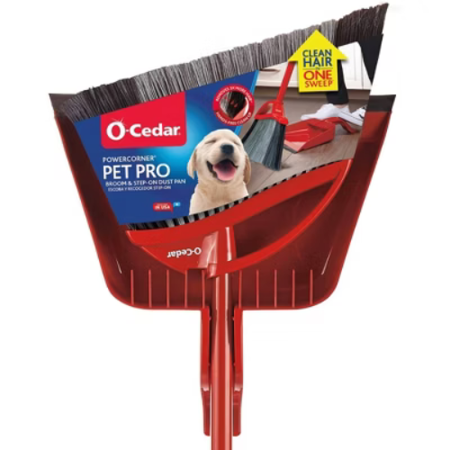 O-Cedar PowerCorner Pet Pro Assembled Broom with Step-On Dustpan