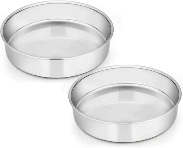 Vesteel 8 inch Cake Pan Set of 2, Stainless Steel Round Layer Cake Baking Pans, Non-Toxic & Healthy, Mirror Finish & Dishwasher Safe - Walmart.com