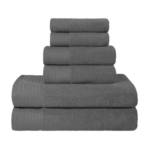 Premium Cotton Solid, Herringbone Medium Weight 6-Piece, Bathroom Towel Set, Gray - Blue Nile Mills