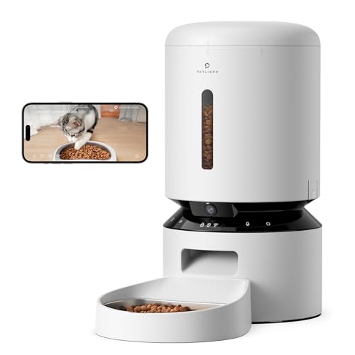 PETLIBRO Automatic Cat Feeder with Camera, 1080P HD Video with Night Vision, 5G WiFi Pet Feeder with 2-Way Audio, Low Food & Blockage Sensor, Motion & Sound Alerts for Cat & Dog Single Tray - White - 5L-Camera