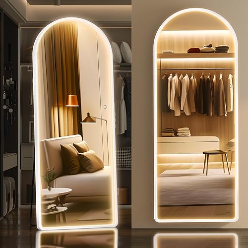 Hasipu 64" x 21" Led Mirror Full Length, Full Length Mirror with Lights Arch Design, Full Body Mirror, Wall Mounted Mirror Dimming & 3 Color Modes - Arch White - 64" x 21"