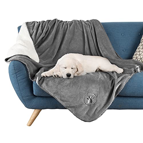 PETMAKER Waterproof Pet Blanket - 50x60-Inch Reversible Sherpa Fleece Throw Protects Couches, Cars, and Beds from Spills, Stains, and Fur (Gray), Large - Large - Gray