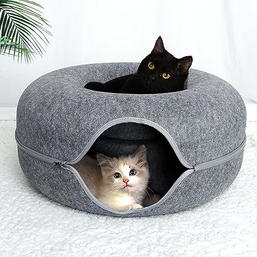 Cat Love it, Cat Donut Tunnel, Cat Cave Indoor Toys Provides Privacy Space to Hide Detachable Scratch Resistant Large Size (24 * 24 * 12) - dark gray