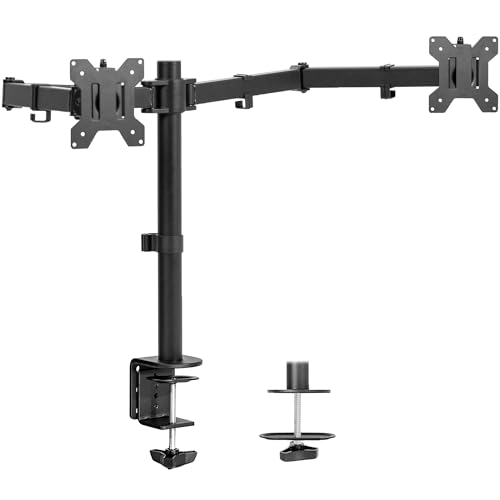 VIVO Dual Ultrawide Monitor Desk Mount, Heavy Duty Fully Adjustable Steel Stand, Holds 2 Computer Screens up to 38 inches and Max 22lbs Each, Black, STAND-V038 - 13" - 38" - Black