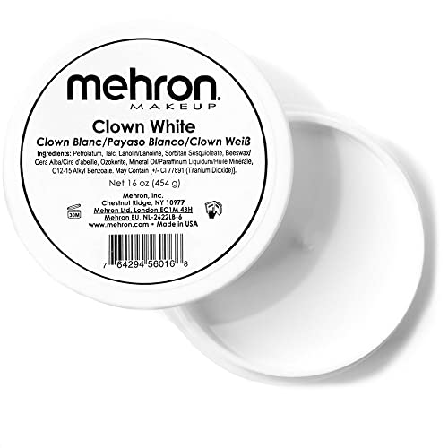 Mehron Makeup Clown White Professional Face Paint Cream Makeup | White Face Paint Makeup for Stage, Film, Cosplay, & Mime | Halloween Clown Makeup 16 oz (453g) - 16 Ounce