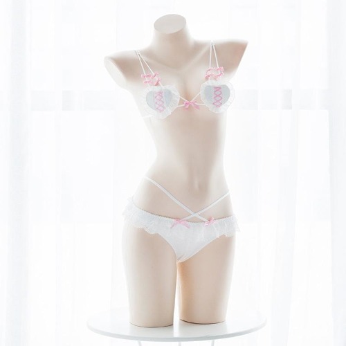 Corset Heart Lingerie Set - White