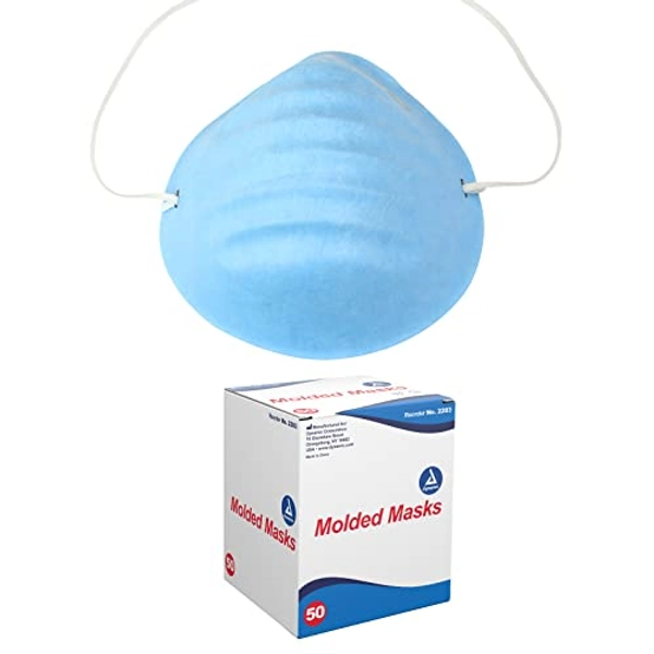 Dynarex Molded Face Mask, Fiberglass-Free, Breathable, Soft Flared Edges, Fits Facial Contours, Covers Mouth and Nose, Adjustable, Blue, 1 Box of 50 Molded Face Masks