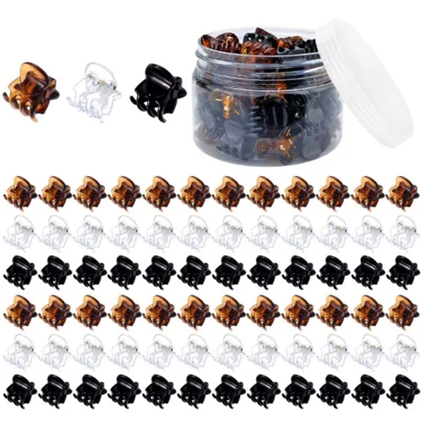 Haarklammer Klein, Funtopia 72 Stück 1.5cm Haarspangen Mini Kunststoff mit Box, Rutschfeste Haargreifer Kleine für Mädchen und Frauen, 3 Farben mit je 24 stk - Transparent, Schwarz und Braun