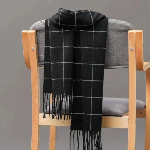 Mens Classic Plaid Scarf - Black