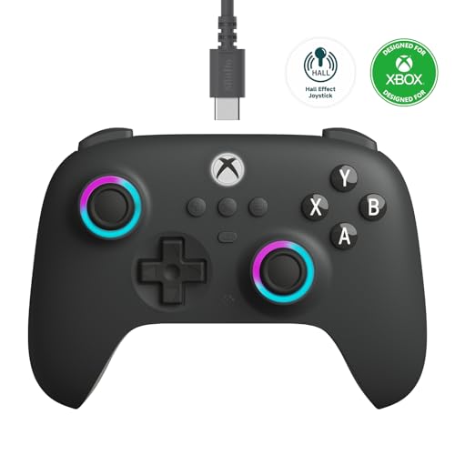 8BitDo Ultimate C Wired Controller for Xbox with Hall Effect Joysticks and Hall Triggers, RGB Lighting Fire Ring, Compatible with Xbox Series X|S, Xbox One, Windows 10/11 - Officially Licensed (Dark Gray) - Dark Gray