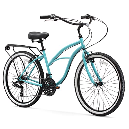 sixthreezero Around The Block Women's Beach Cruiser Bike - Teal Blue w/ Black Seat/Grips - 26" / 21-speed