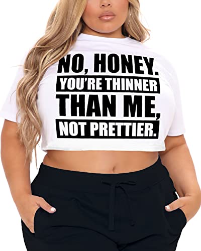 HEARTISIAN Women's Plus Size Summer T Shirt Letters Printing Casual Crop Tops Short Sleeves Tees - White 4X-Large