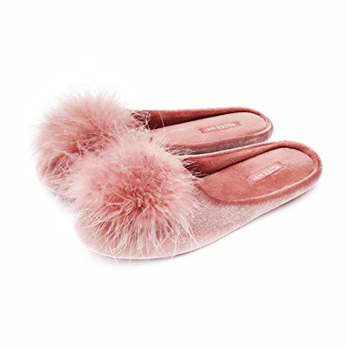 BCTEX COLL Women's Cozy Velvet Memory Foam House Slipper, Ladies Fuzzy Bedroom Slipper Non-slip Sole - 11-12 - Pink