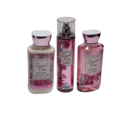 Bath and Body Works Sweet Pea Set, Body Lotion, Shower Gel and Fragrance Mist, Full Size - 3 Piece Set