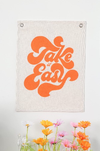 Ralxion Take It Easy Tapestry, 12 x 16 Small Tapestry Flag Poster for Bedroom Orange Tapestry Boho Hippie Aesthetic Cute Room Wall Decor Preppy Room Decor Relax Positive OfficeDorm Decorations for College Girls, Man, Women, Retro Wall Tapestry for Dorm, Bedroom, Living Room, Bathroom ( Orange ) - 6 12" x 16"