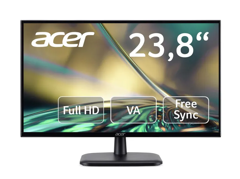 Acer Monitor Per Pc, 23.8", Display Va Full Hd, 75 Hz, 5 Ms, 16:9, Freesync, Vga, Hdmi 1.4, ‎‎Nero