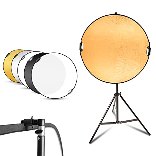Selens 43" Photography Reflector with 6.5ft Light Stand, Handle Light Reflector for Photography, 5-in-1 Reflector with Photography Stand and Holder Kit - 43in Reflector Stand Kit