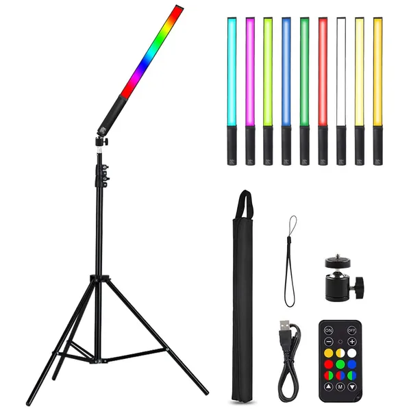 RGB Handheld LED Video Light, Wand Stick Photography Light 9 Colors with 26.2" to 78.7" Tripod & Remote Control, Adjustable 3200K-5600K [Upgraded] - 