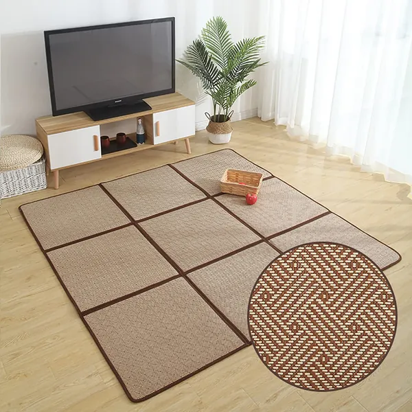 MYOYAY Large Japanese Tatami Mat 71x 71in Traditional Futon Mattress Foldable Rattan Floor Mat Non-Slip Memory Foam Stitching Carpet Crawling Mats Living Room Bedroom Brown - Brown