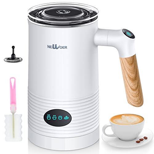 Milk Frother Electric - 4 in 1 Milk Frother Machine, Hot & Cold Milk Foam Coffee Frother, 350ml Milk Warmer with Automatic Power Off, Hot Chocolate Maker Machine, Milk Frothers for Coffee Cappuccino - Upgraded White