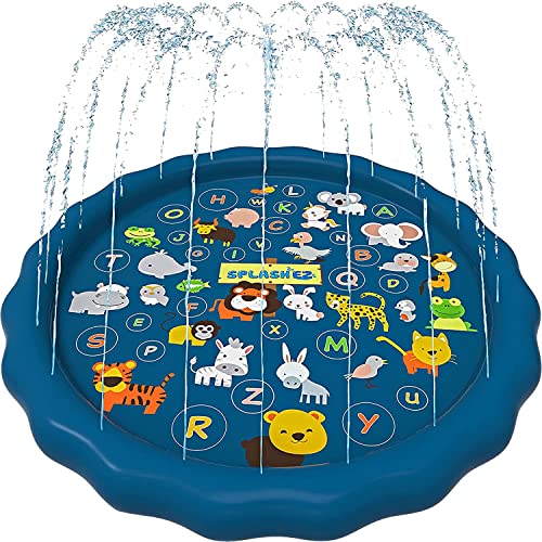 SplashEZ 3-in-1 Splash Pad, Sprinkler for Kids and Baby Pool for Learning – Toddler Sprinkler Pool, 60’’ Outside Water Toys – “from A to Z” Outdoor Play Mat for Babies & Toddlers - from A to Z