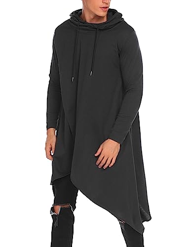 COOFANDY Men's Hooded Poncho Cape Cloak Casual Asymmetric Hem Hoodie Sweatshirts - Black - 3X-Large