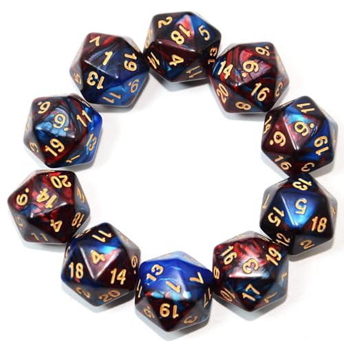 SmartDealsPro 10-Pack 20 Sided Dice D20 Polyhedral Dice for DND RPG MTG Table Game (Color 14) - Blue-red