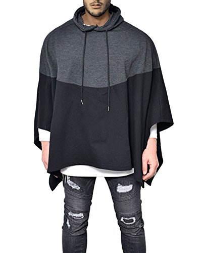 Demetory Men's Oversized Batwing Sleeves Hooded Poncho Cape - 3X-Large - Black