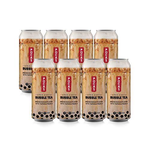 Pocas Bubble Tea with Tapioca Pearls, Brown Sugar (Pack of 8, 16.5 oz), Asian Drinks, Refreshing Milk Tea with Boba Pearls - 16.5 Fl Oz (Pack of 8)