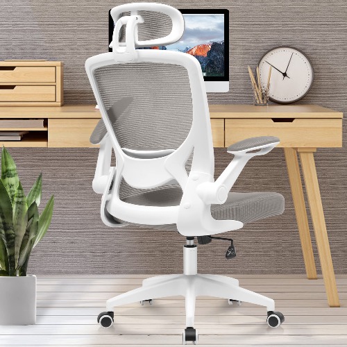 Office Chair, KERDOM Breathable Ergonomic Desk Chair, Lumbar Support Computer Chair with Wheels and Flip-up Arms, Headrest Swivel Task Chair, Adjustable Height Home Gaming Chair (9060H,Light Gray) - Light Gray 9060H