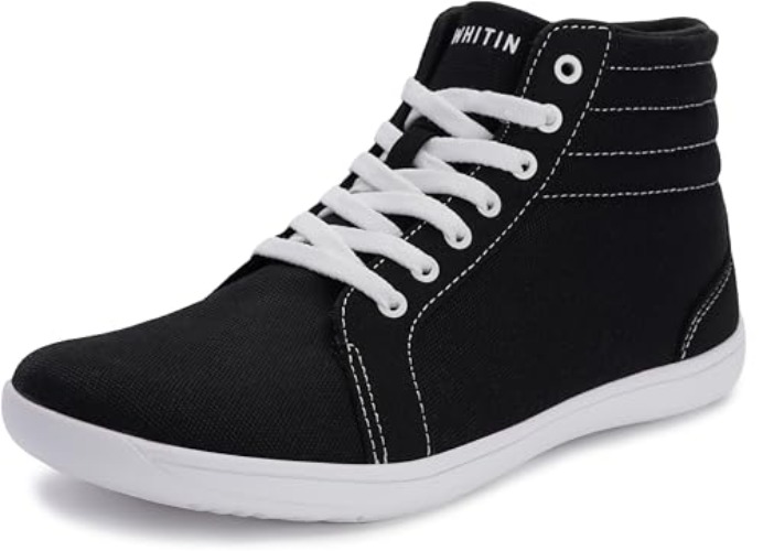 WHITIN Men's Barefoot Sneakers | Wide fit | Arch Support | Zero Drop Sole - 8 Wide - Black White