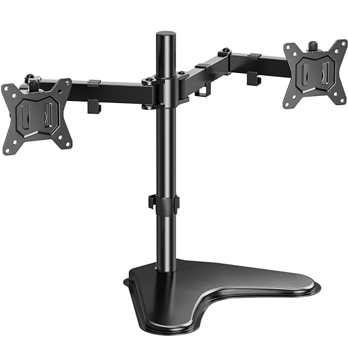 HUANUO Dual Monitor Stand, Free-Standing Fully Adjustable Dual Monitor Mount for 2 Screens up to 32 inches, 17.6lbs per Arm, Heavy Duty Double Monitor Stand for Desk with Tilt, Swivel, Rotation, Black - Black