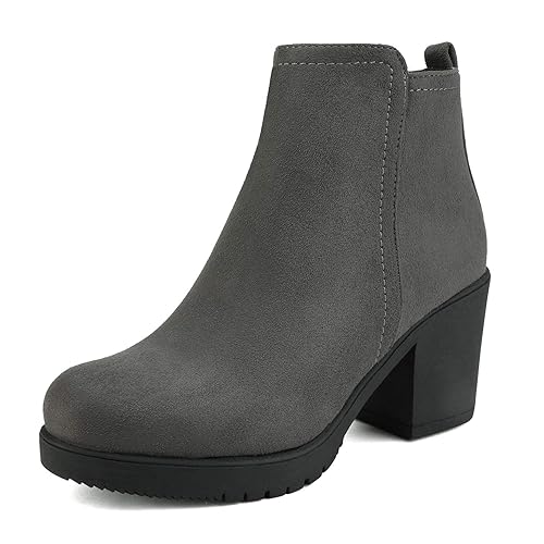 DREAM PAIRS Women's Low Heel Chunky Ankle Boots Winter Shoes - 7 Grey/Zoey/1