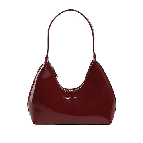 Lovehomily Women Patent Leather Tote Bag Versatile Crescent Bag Casual Fashion Shoulder Bag Satchel Hobo Bag Girl Shopper Pur - Wine Red