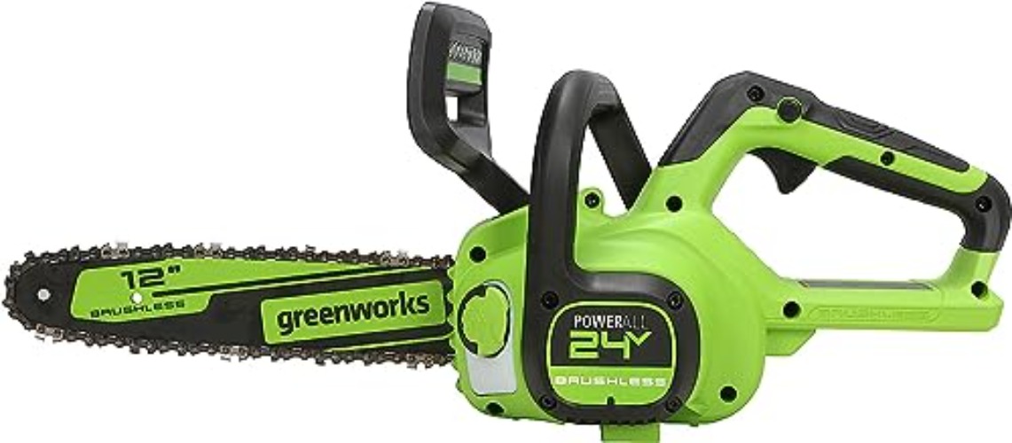 Greenworks 24V 12" Brushless Chainsaw, Battery Not Included CS24L00, Green - 24V (Tool Only) - 12" Chainsaw